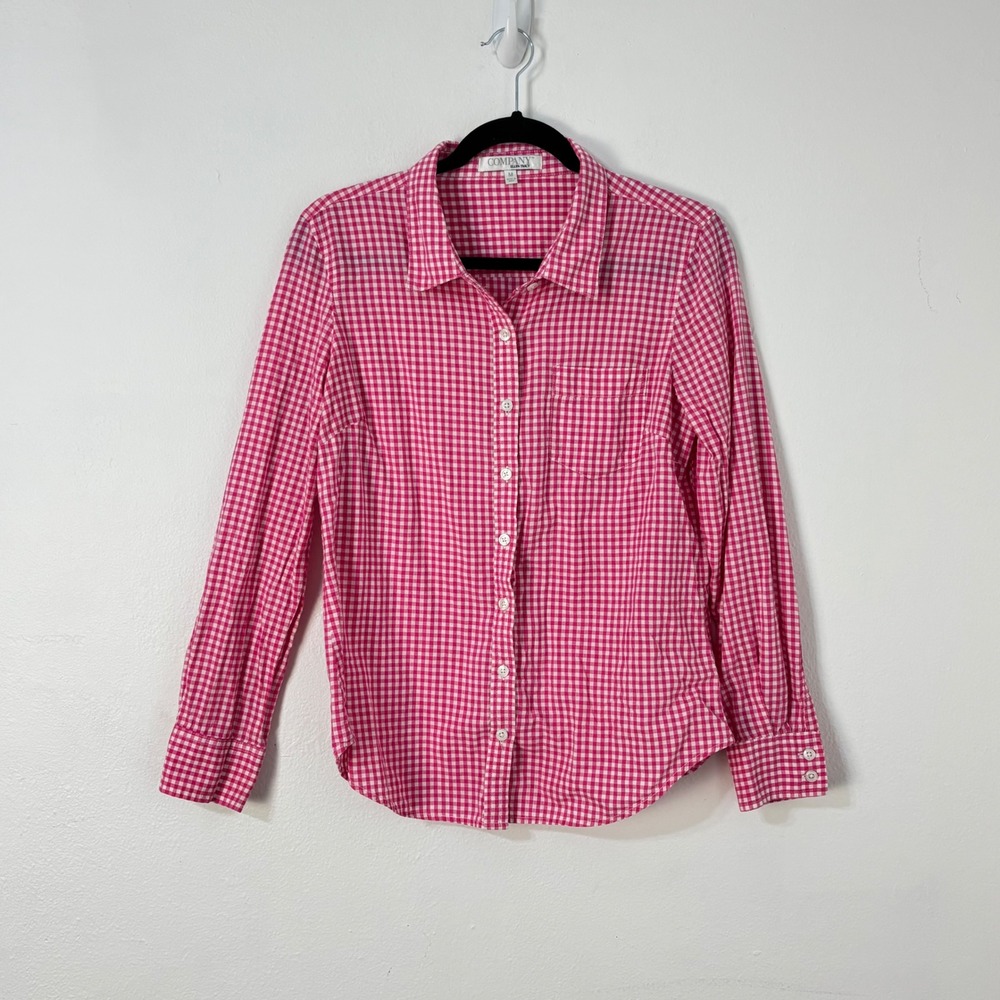 Ellen Tracy Shirt Gingham Preppy Button Down Pink Cotton Cottage Cowgirl Women M